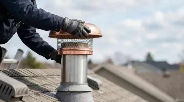 Copper cap with mesh fitted to a chimney flue